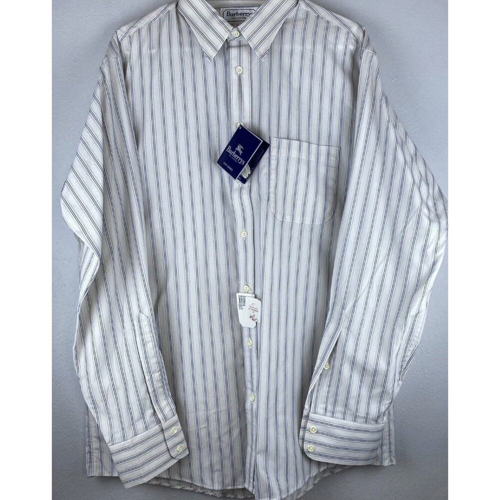 Vintage Burberrys of London Shirt 16.5 35 NWT USA Cotton Ecru Stripe 90s - Picture 2 of 7